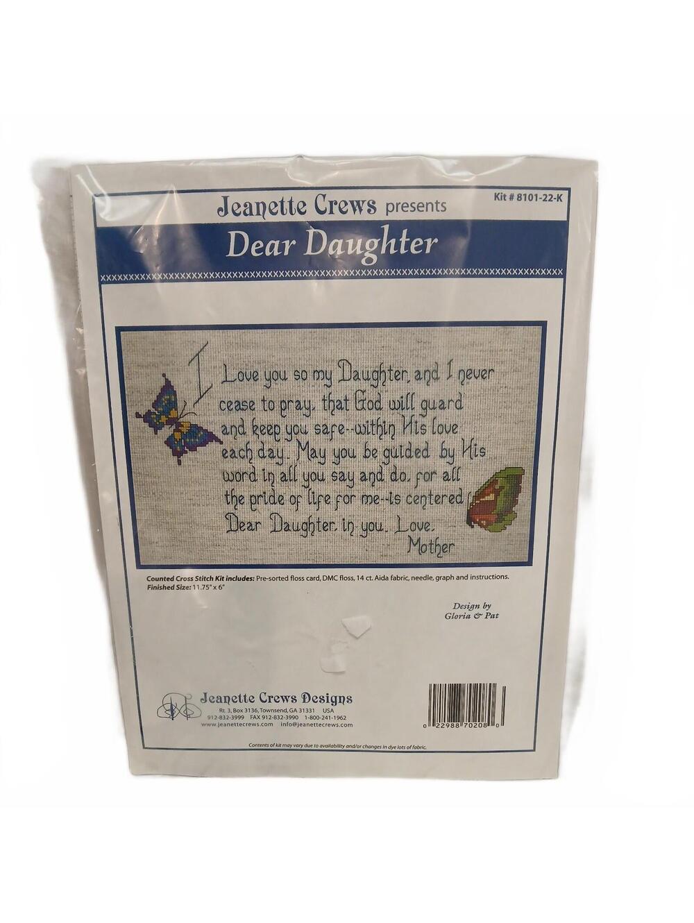 Jeanette Crews Designs Counted Cross Stitch Kit "Dear Daughter" #8101-22-K NEW